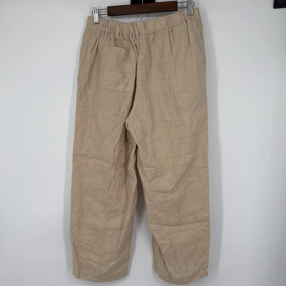Quince 100% European Linen Pants Driftwood Women Medium Cropped Elastic Waist